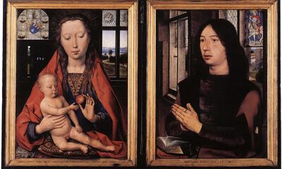 Vlaamse Primitieven - De mooiste tweeluiken, Hans Memling (actief ca. 1465-1494), Tweeluik Madonna met Kind en Maarten van Nieuwenhove,