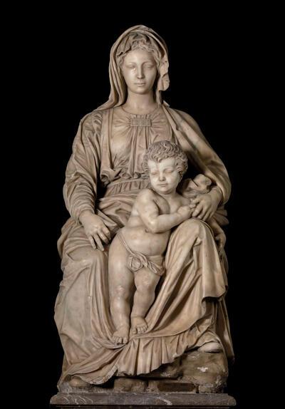 Voor zijn marmeren Maria met kind liet Rombaut Pauwels (1625-1692) zich inspireren door de Madonna van Michelangelo in Brugge
