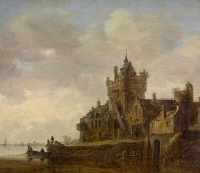 Jan van Goyen, Rivierlandschap met burcht, 1648, olieverf op paneel, gouden eeuw,