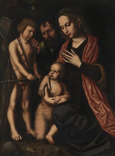 Ambrosius Benson, De heilige familie met Johannes de Doper