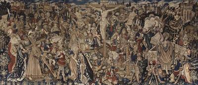 De Passie van Christus: Kruisdraging, Kruisiging en Verrijzenis, ca. 1445-1455, tapijt in wol en zijde,