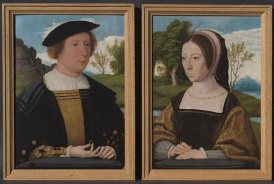 Jan Mostaert, Portret van Hendrik van Merode en Portret van Francisca van Brederode Dubbelportret Topstukkenlijst
