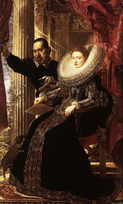 Portret van een dame met haar dwerg ca. 1606 olieverf op doek, Rubens