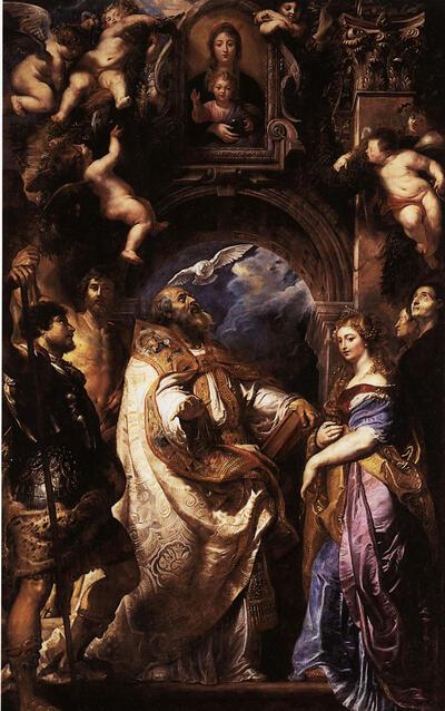 Gregorius de Grote omringd door andere heiligen 1607-08 olieverf op doek, Grenoble, Musée des Beaux-Arts