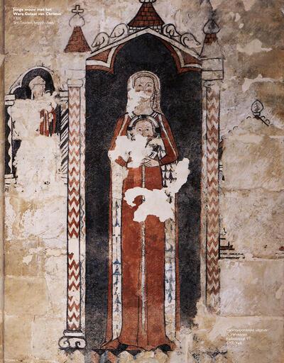 Jonge vrouw met het Ware Gelaat van Christus, 1300. Sint-Truiden, begijnhofkerk. muurschildering