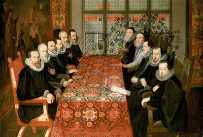  De ondertekening van het Verdrag van Londen in 1604 (Karel van Arenberg als derde in de linkse rij), ca; 1604, olieverf op doek, 