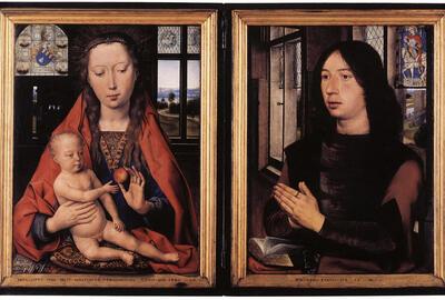Vlaamse Primitieven - De mooiste tweeluiken, Hans Memling (actief ca. 1465-1494), Tweeluik Madonna met Kind en Maarten van Nieuwenhove,