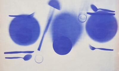 Maria Blondeel, Blauwdruk 85BRDN6 nr. 5, 1985, fotogram op diazo papier, 565 mm x 870 mm