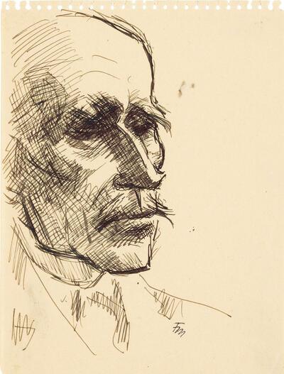Frans Masereel, Profielportret van Romain Rolland, inkt op papier,  Frank Hendrickx, Arte Ventuno Archives, Hasselt