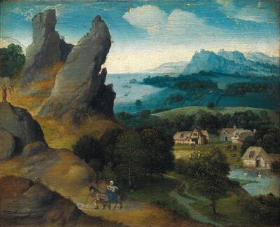 Joachim Patinir, Landschap met de vlucht naar Egypte, olieverf op paneel, Koninklijk Museum voor Schone Kunsten, Antwerpen