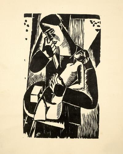 Jozef Cantré, De beeldhouwer, 1923, houtsnede, Priveverzameling