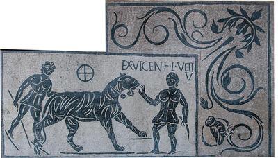 Mozaïek met afbeelding van een jachtscène, Rome, tweede eeuw n. Chr., 