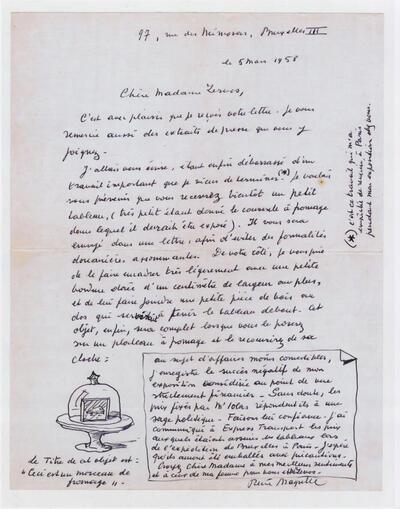 Gesigneerde autografische brief van René Magritte, gericht aan Yvonne Zervos, Manuscript