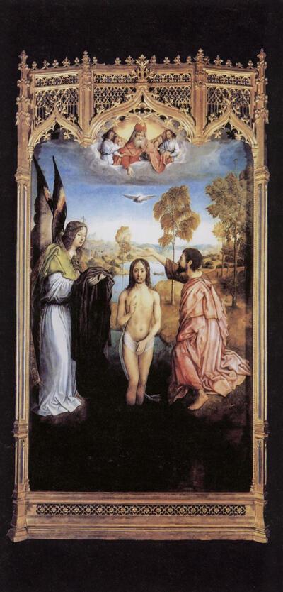 Het Mirafloresretabel van Juan de Flandes, Het doopsel van Christus (Privecollectie Madrid)