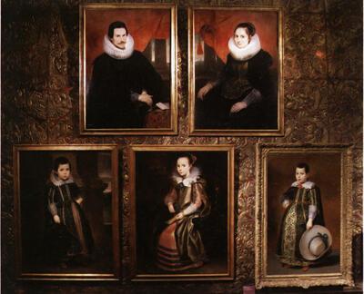 Cornelis de Vos, Portret van Joris Vekemans, Maria van Ghinderdeuren, echtgenote van Joris vekemans, jantje Vekemans,  Elisabeth (of Camelia) Vekemans, Portret van Fransje Vekemans, paneel, MUSEUM MAYER VAN DEN BERGH