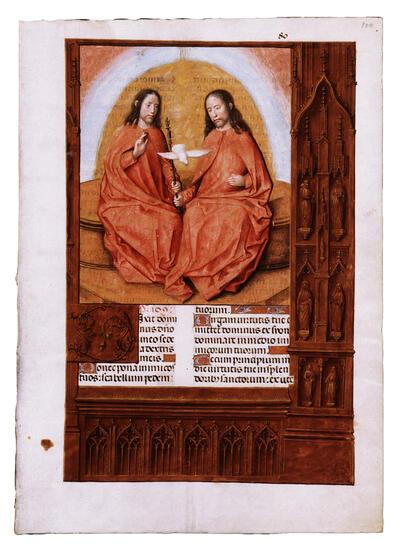 Triniteit, halfbladminiatuur uit Breviarium van den Bergh,  Gent-Brugse school, ca. 1500