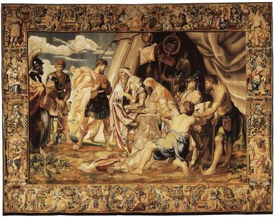Tapijt naar ontwerp van P.P. Rubens Decius Mus raadpleegt het orakel Wol en zijde, 294x412,3 cm Antwerpen, Rubenshuis (Kolveniershof)
