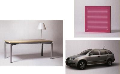 Claire Bataille en Paul lbens, H20-tafel voor Bulo, 1994, Luc Vincent, Square Maan voor Modular, 1998, Dirk Van Braeckel, Fabia voor Skoda, 1999