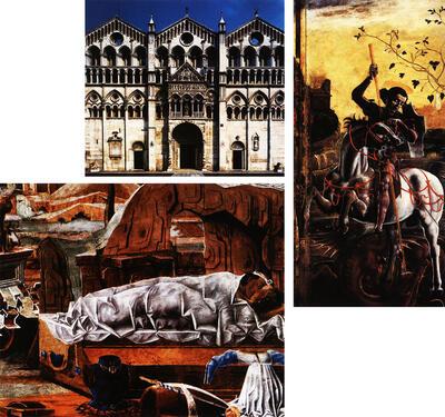 Kathedraal van Ferrara, Sala dei Mesi, Palazzo Schifanoia, fresco, Cosmé Tura, Sint-Joris en de Prinses, 1469, olieverf op doek, europalia
