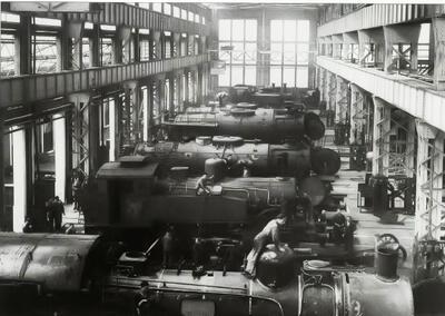 De revisie van stoomlocomotieven, begin jaren '50, in de centrale werkplaats in Mechelen, NMBS