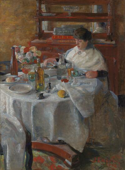 James Ensor, De oestereetster, aan tafel gastronomisch getint werk