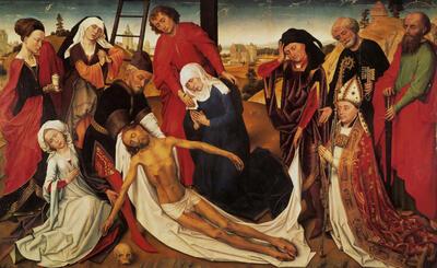 Toegeschreven aan Rogier van der Weyden, De bewening van Christus Mauritshu,s, Den Haag, Sint-Pietersabdij