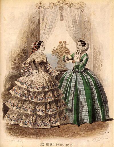 Modetekening met crinoline uit: "Les Modes Parisiennes"