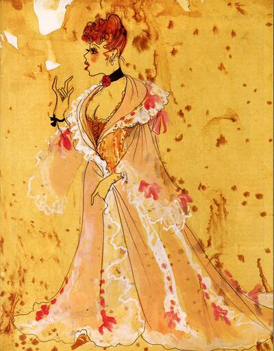 Roze kamerjas; ca 1890. Aquarel van Andreï lvaneanu, 1985, mode