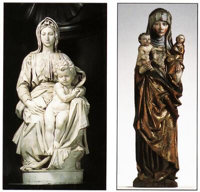 Madonna met Kind, Michelangelo Buonarotti, Firenze 1504-5,  Wit marmer van Carara  Foto Brugge, O.-l.-Vrouwekerk 