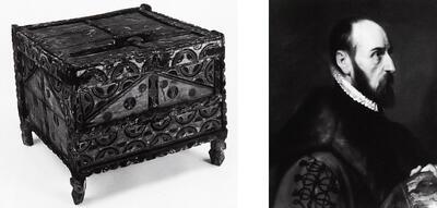 Koffer gebruikt om de benodigdheden voor de ceremoniële thee te bewaren. Ingherm, Ida Ou Kensous, Anti-Atlas.Abraham Ortelius.