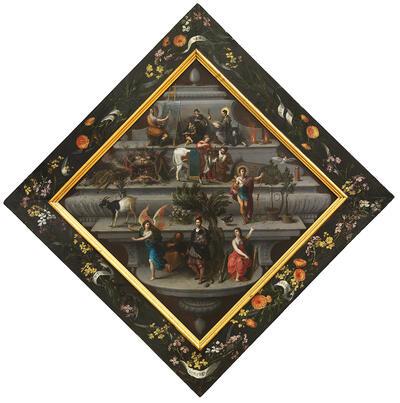 Jan Brueghel I,  Frans Francken II, Hendrick van Balen en  Sebastiaen Vranckx, Blazoen  van de Rederijkerskamer  ‘De Violiere’, 1618,  olieverf op paneel, Topstukken