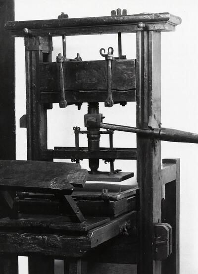 Eén van de twee oudste drukpersen ter wereld in het Museum. Plantijn Moretus