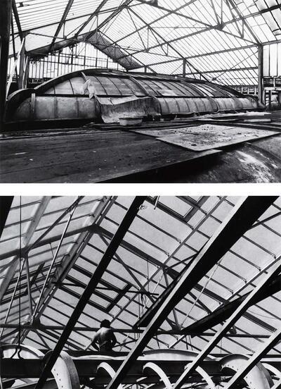 Het glazen dak vóór en tijdens de restauratie, Beeldverhaal