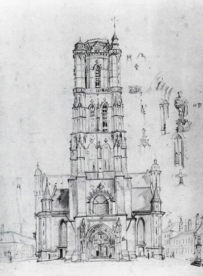 Een schets van de westgevel, Sint-Baafskathedraal