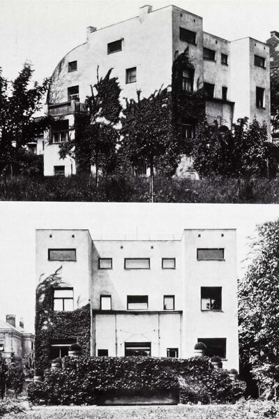 Adolf Loos (1870-1933), Het Steinerhuis, gezicht langs de kant van de tuin. Stoclethuis