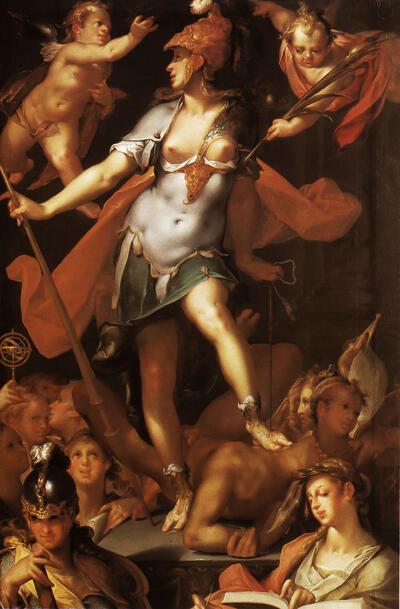 Bartholomeus Spranger (1546-1611), Minerva als de overwinnares van de onwetendheid. Habsburg
