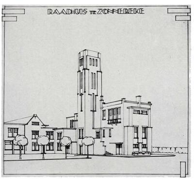 Huib Hoste (1881-1957), Het ontwerp van het gemeentehuis in Zonnebeke, architectuur, Interbellum