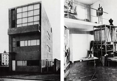 De atelierwoning (rechts) en atelier (links) van René Guiette (1893-1976). Architect: Le Corbusier (1887-1965), Kunstenaarsateliers