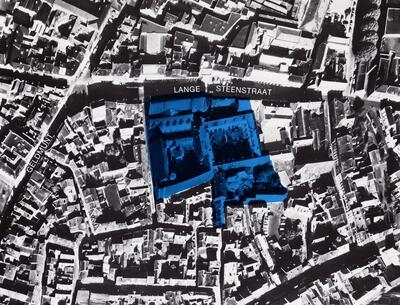 Luchtfoto van de wijk Patershol. Gent. Ruïne, Monumenten