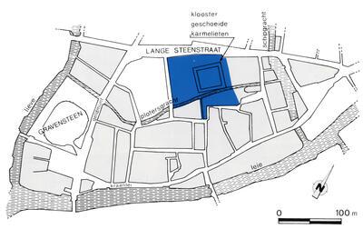 Situeringsplan van het Caermersklooster in het Patershol, Ruïnes, Monumenten