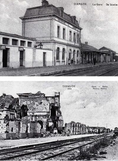 Station van Diksmuide. Voor en na de beschieting. Ruïnes, Monumenten