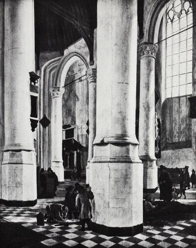 Emmanuel de Witte, Binnenaanzicht van de Oude Kerk te Delft, ca. 1650. Schilderkunst na de val van Antwerpen