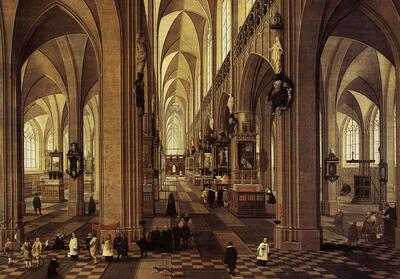 Pieter Neeffs de Oude, Interieur van de kathedraal van Antwerpen.  Schilderkunst na de val van Antwerpen.