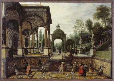 Sebastiaen Vrancx, Italiaanse tuin met galerij en figuren