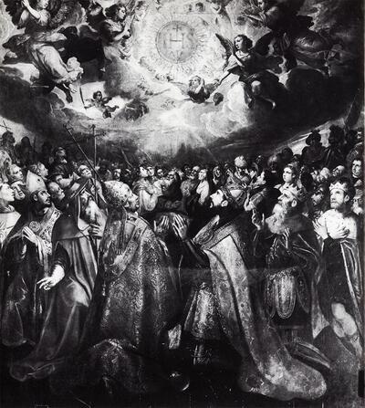 Maarten de Vos (1531-1603), De aanbidding van de Heilige Naam Jezus, 1586. Schilderkunst na de val van Antwerpen