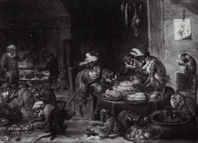 David Teniers de Jonge (1610-1690), Apenbanket, 1660. Dieren als model in de Vlaamse schilder- en Beeldhouwkunst