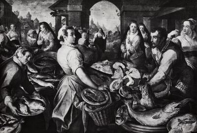 Joachim Beuckelaer (ca. 1530-ca. 1574), De vismarkt, ca. 1570. Dieren als model in de Vlaamse schilder- en Beeldhouwkunst