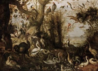 Roelandt Savery (1576-1639), Vogels in een landschap, 1618. Dieren als model - Het dier in de Vlaamse schilder- en beeldhouwkunst