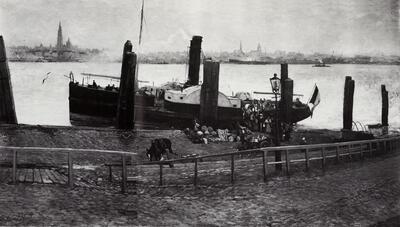 Frans Hens (1856-1928), De overzetboot naar Sint-Anna, 1885. Schilders van de zee