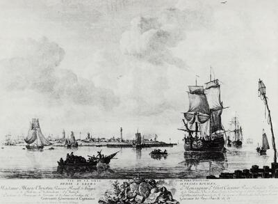 Robert Daudet (1737-1824) naar Frans-Balthasar Solvijns (1760-1824), Gezicht op de haven en de stad Oostende, Schilders van de zee